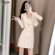 妤遇（YUUZYUUS）品牌女裝小香風(fēng)套裝女2025春秋新款時尚名媛風(fēng)西裝吊帶裙兩件套 杏色 M