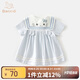 班喜迪女童連衣裙夏季新款洋氣女寶寶學(xué)院風(fēng)夏日公主裙夏裝短袖兒童裙子 藍(lán)色 90