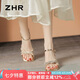 ZHR粗跟涼鞋女復(fù)古方頭女鞋時(shí)尚細(xì)帶閃耀水鉆高跟鞋子女BL518香檳37