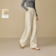 茵曼休閑羊毛針織闊腿褲2025冬女裝新款顯瘦保暖寬松長(cháng)褲 米杏色 M