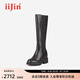 艾今（IIJIN）【梁潔同款】長靴經(jīng)典10cm厚底內(nèi)增高黑色切爾西長筒靴女YF566ZQE 黑色 38