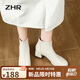 ZHR短靴女真牛皮舒適百搭方頭女靴中跟顯瘦休閑鞋子女 BL83A 米色 37