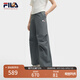 FILA 韓素希同款|斐樂(lè )官方女裝小狐貍梭織長(cháng)褲2025夏季新款時(shí)尚收口褲 綠木灰-DY M 165/66A/M
