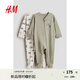 H&M童裝男嬰女?huà)脒B身衣2件裝夏季長(cháng)袖連體睡衣1197187卡其綠/車(chē)輛90cm 90/52