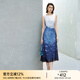 顏域撞色拼接夏季連衣裙女2025新款高級感獨特設計感過(guò)膝氣質(zhì)長(cháng)裙 藍花 M