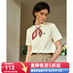 Olrain歐芮兒2025新款夏季領(lǐng)口鏤空法式絲巾搭配刺繡短袖T恤女 奶杏色 M