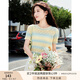 香影（xiangying）漸變色鏤空針織衫女2025夏季新款小個(gè)子圓領(lǐng)短袖正肩t恤上衣 黃色 L