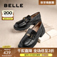 百麗（Belle）元寶樂(lè )福鞋女2025秋新棕色英倫粗跟小皮鞋單鞋D2S1DCA5預售 黑色-寬版 38 (240mm)