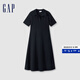 Gap【成毅代言】女裝翻領刺繡logo短袖針織連衣裙簡約長裙680487 黑色 165/84A(M) 亞洲尺碼