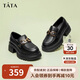 他她TATA英倫厚底jk樂(lè )福鞋女鞋黑色學(xué)院淺口單鞋 黑色 36