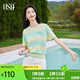 歐莎（OSA）藍紫色漸變圓領(lǐng)短袖針織衫女T恤夏季2025年新款顯瘦上衣百搭 黃綠色 L