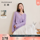 三彩【綿羊毛】三彩若潮大碼女裝2025冬季新款花朵V領(lǐng)針織衫毛衫胖MM 紫色暈染 M 160/88B