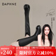 達芙妮（DAPHNE）長(cháng)筒靴女靴秋冬2023冬季新款高筒騎士靴英倫風(fēng)彈力皮靴 黑色跟高6.5cm 36 標準碼