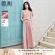 香影粉色垂墜感闊腿褲女高腰2025夏季新款松弛感含亞麻系帶薄褲子 銀牡丹色 M 160/84A/95-110斤