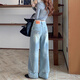 梵昇昱女士闊腿牛仔褲2026秋冬新款淺藍色小個(gè)子高腰顯瘦垂感寬松拖地褲 寬松闊腿牛仔褲【淺藍色長(cháng)褲】 M 96-105