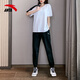 安踏（ANTA）運動(dòng)套裝女士夏季跑步健身服寬松大碼冰絲透氣短袖長(cháng)褲休閑運動(dòng)服 白/黑 【速干上衣】 L