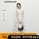 紅袖100%棉連衣裙2025夏季新款女裝【靜謐藍語】收腰小飛袖V領(lǐng)長裙 白底藍花674 L