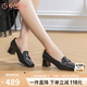 金利來（goldlion）女鞋法式方頭樂福高跟鞋羊皮粗跟通勤單鞋女G613420141黑色37