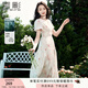 香影粉色碎花連衣裙女2025夏季新款法式泡泡袖v領(lǐng)打攬收腰仙女裙 粉紅 S