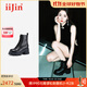 艾今（IIJIN）【譚松韻同款】經(jīng)典10cm厚底內增高超輕顯瘦真皮馬丁靴女744AUZH 黑色 35