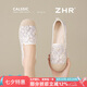 ZHR單鞋女舒適軟平底休閑漁夫鞋田園風(fēng)透氣網(wǎng)紗套腳女鞋 W118米藍(lán)36
