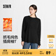 森馬長(cháng)袖T恤女中長(cháng)款寬松發(fā)熱純色插肩袖2025冬新款抓毛開(kāi)叉上衣 黑色90001 M