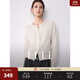 ELLE【100%綿羊毛】法式設計感針織開(kāi)衫女2025冬新款寬松慵懶毛衣 米白 M