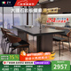 真緣意式極簡(jiǎn)純黑加厚巖板餐桌椅組合大戶(hù)型下掛板桌家用島臺復古茶桌 1.6米餐桌+4椅
