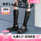 百麗（Belle）七夕禮物顯瘦時尚騎士靴女厚底長筒靴B2273DG4 黑色 36 (230mm)