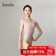 三沙（Sansha）芭蕾舞服女 舞蹈練功服高彈力短袖一字領(lǐng)連體服 粉色 L 