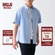 無(wú)印良品（MUJI） 男式 棉水洗牛津 紐扣領(lǐng)短袖襯衫 純棉全棉襯衣外套 ACC01C2S 薩克森藍 XS  (160/80A)