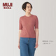無(wú)印良品（MUJI）女式 使用大豆纖維羅紋編織圓領(lǐng)五分袖T恤 內搭秋冬 BB2QYA4A 粉紅色 S (155/80A)