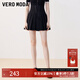 VEROMODA牛仔半身裙女新款高腰綁帶百褶A擺后拉鏈內(nèi)襯防走光短裙 J1G黑牛仔色 170/72A/L