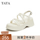 他她（TATA）綁帶厚底涼鞋女簡約休閑運動百搭涼鞋夏新款DWFT1BL4 米白（涼鞋款） 37
