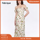Fabrique【郁花園】5A級桑蠶絲落肩兩穿印花連衣裙女夏季新款 草綠 S