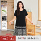 MsShe【天絲棉】大碼女裝2025夏裝胖mm巨顯瘦碎花雪紡拼接連衣裙 黑色現(xiàn)貨 4XL