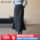 Olrain歐芮兒復古菱形格子魚(yú)尾裙女裝秋冬2025新款顯瘦中長(cháng)款半身裙 藏青色 S 155/64A/S