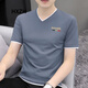 HXZH高檔男裝 短袖t恤男夏季中青年雞心領休閑薄款夏裝體恤v領上衣服 深灰色 3XL (160-175斤)
