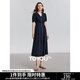 初語(yǔ)彼得潘領(lǐng)減齡連衣裙女2025夏季新款收褶收腰A字型垂感通勤裙 藏青色 XL