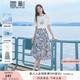 香影半身裙套裝女2025夏季新款t恤新中式國(guó)風(fēng)水墨印花裙子兩件套 米色 M