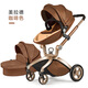 辣媽?zhuān)╤ot mom） 嬰兒推車(chē)高景觀(guān)可坐可躺輕便折疊避震四輪寶寶推車(chē)嬰兒車(chē)可躺 咖啡色至尊款