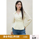 獨(dú)束大碼女裝2025春季收腰系帶雪紡長(zhǎng)袖襯衫胖MM顯瘦百搭V領(lǐng)上衣 米黃色 2XL (尺碼：4)