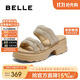 百麗時(shí)尚水鉆面休閑拖鞋女25夏新厚底拖鞋D7Z1DBT5 杏色 37