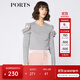 PORTS寶姿 新品女裝優(yōu)雅露肩荷葉邊毛針織衫SA9K435GZF015 探燈銀 S