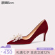 Lily Wei【點(diǎn)絳流丹】紅色絲絨婚鞋春夏新款高跟鞋女新娘鞋子大碼婚宴鞋 紅色絲絨【跟高6cm】 38