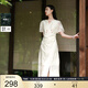 三彩大碼女裝2025夏季新款連衣裙圓領(lǐng)短袖刺繡開(kāi)叉胖MM