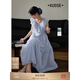 闊色（kuose）藍(lán)色荷葉邊無袖系帶收腰連衣裙25夏季新款女白色長裙子背心裙 淺藍(lán)色 M