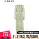 S.DEER圣迪奧夏季連衣裙女裝高級感氣質(zhì)風(fēng)琴褶印花長(cháng)袖碎花裙 S243Z1205 淺青/46 M 165