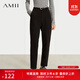 AMII女裝2025冬季新款通勤百搭抓毛薄絨錐形褲休閑褲九分褲女 黑色 M 160/68A