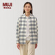 無(wú)印良品（MUJI）女式法蘭絨襯衫領(lǐng)長(cháng)袖襯衫女士襯衣外套格子衫女裝春季純棉空調衫 米白色格紋 XL (165/92A)